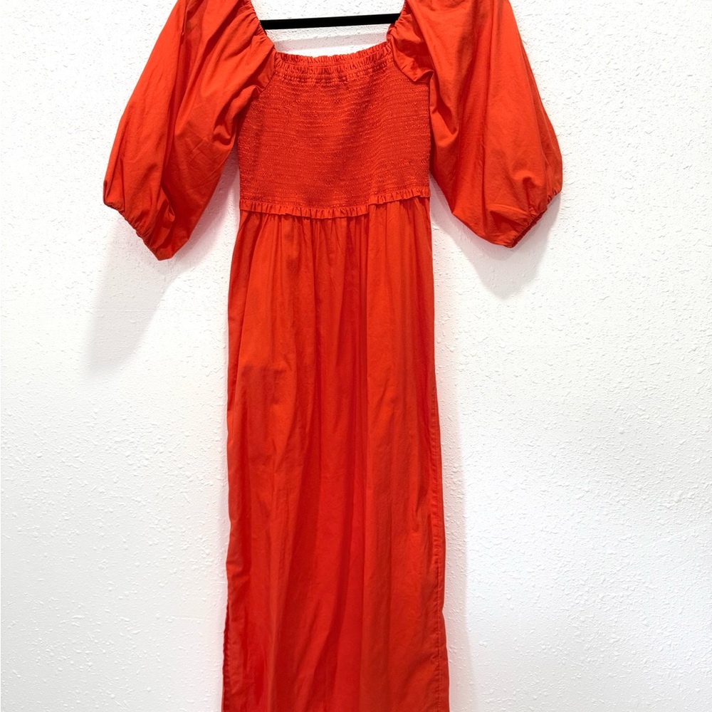 Bold Red Smocked Maxi Dress with Puff Sleeves XS - Picture 10 of 10